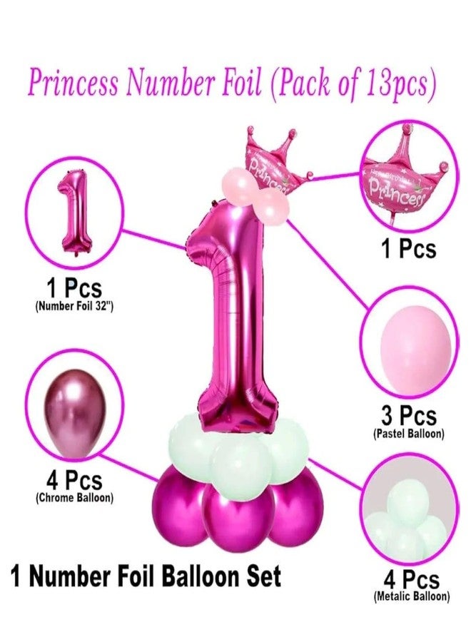Dream Decor 32 inch 1 One Big Pink Number Shape Large foil Balloons With Crown Foil And Metallic Balloons Combo for Party Decorations in Happy Birthday For Girl- pastle balloon princess - Image 3